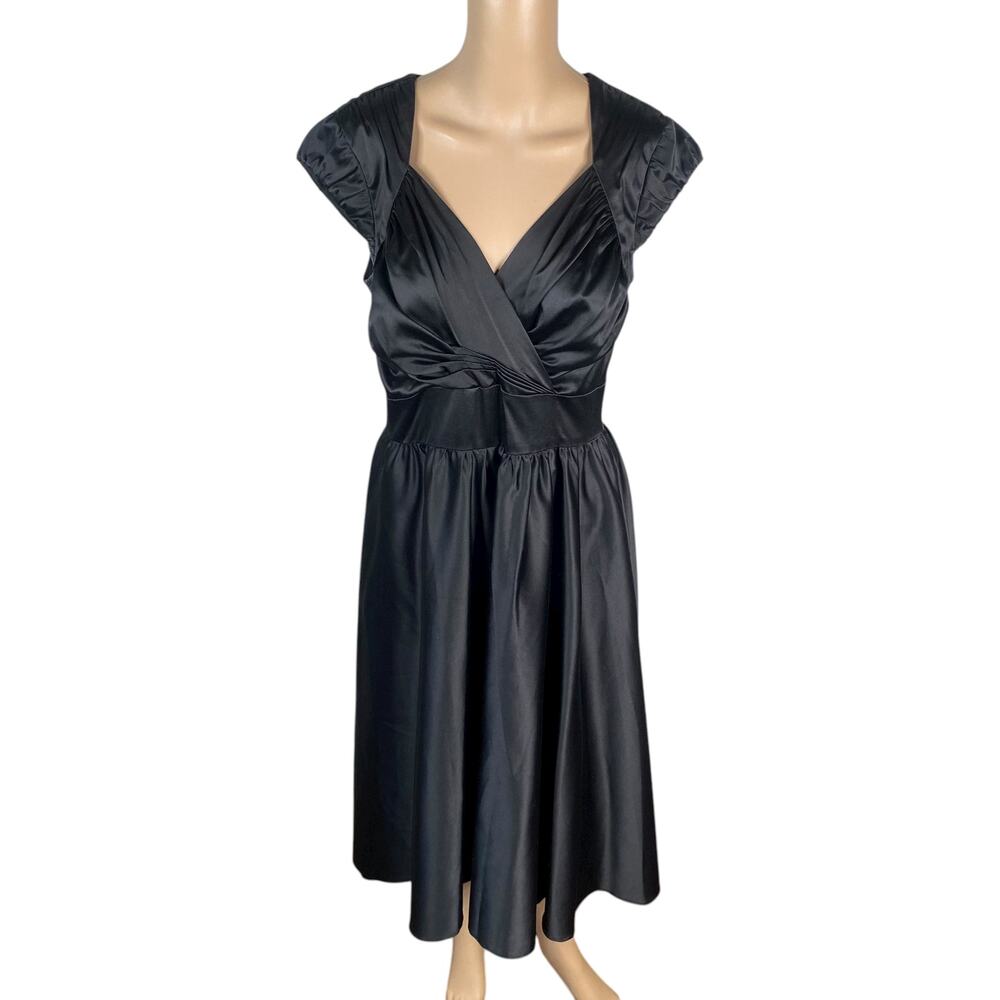 Stop Staring Black Satin Pinup Dress 8 Sweetheart Pleated Fit & Flare Mob Wife